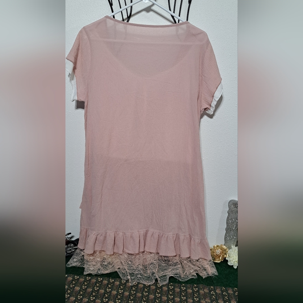 Pink Ruffle Hem Women's Top - Picture 4 of 5